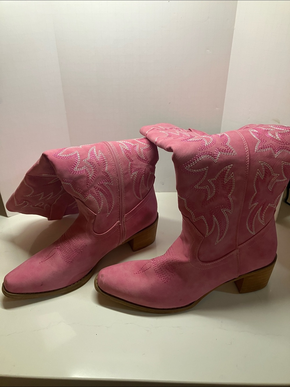 Women's Pink Western Cowboy Boots with Embroidered Detailing